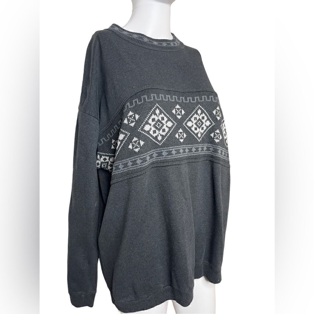 Kings Club Patterned Vintage Crew Neck Sweater Grey White Medium